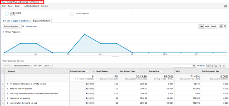 Capture d'écran rapport personnalisé Google Analytics